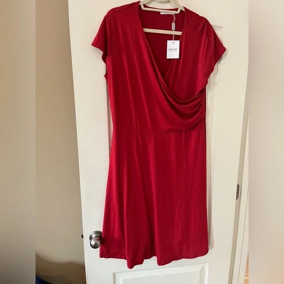 NEW! Haute Red Cotton Polyester Blend Mid Length Dress Women’s size 2X - Picture 1 of 15